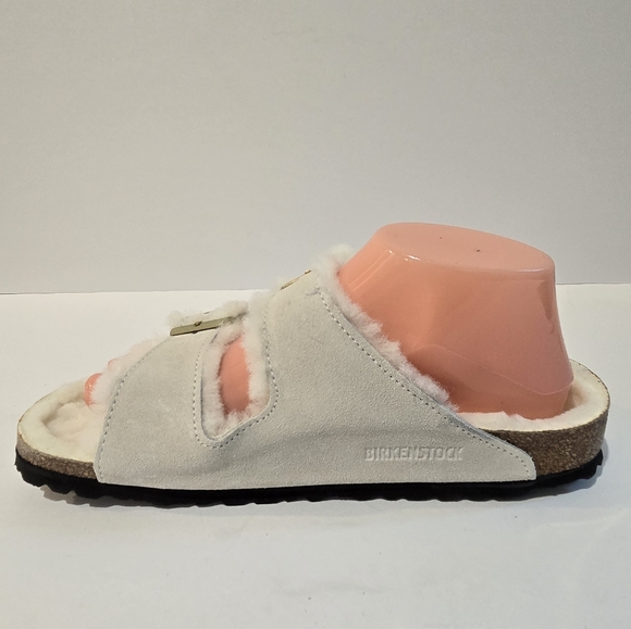 Birkenstock White Arizona Shearling Buckle Sandals 7 - Picture 7 of 12